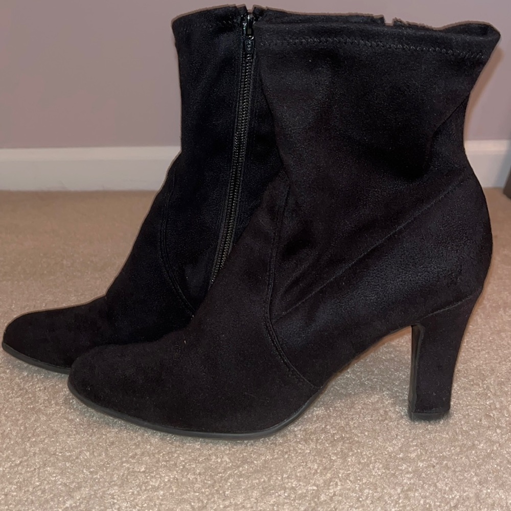 Black Suede Heeled Ankle Boots